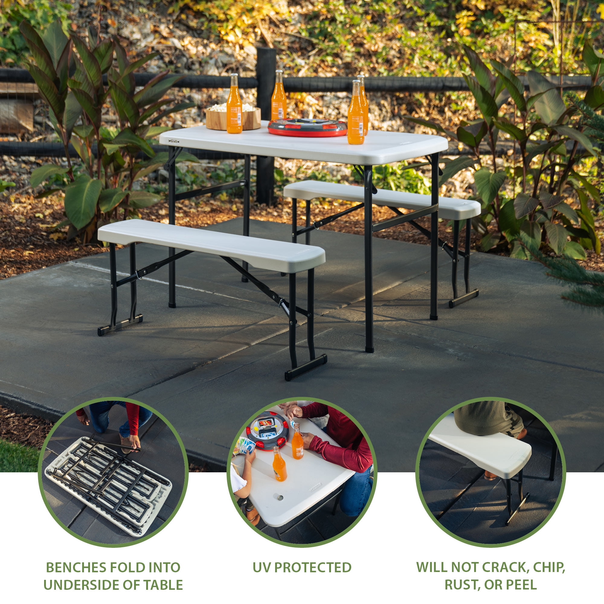 Lifetime Folding Polyethylene Picnic Table with Benches, 80373