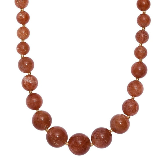 D'Joy AAAA RARE FIND Golden Sunstone 200 ctw Goldon Glow Beaded Necklace in 18K Vermeil Yellow Gold Over Sterling Silver 18-20 Inches Christmas Gifts