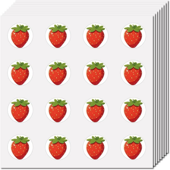 128 Pcs Strawberry Stickers Cartoon Fruit Sticker Vinyl Waterproof Self-Adhesive Decor Small Round Bulk Teacher Reward Scrapbook DIY Craft for Laptop Water Bottle Skateboard 2.5x2.5cm Colorful