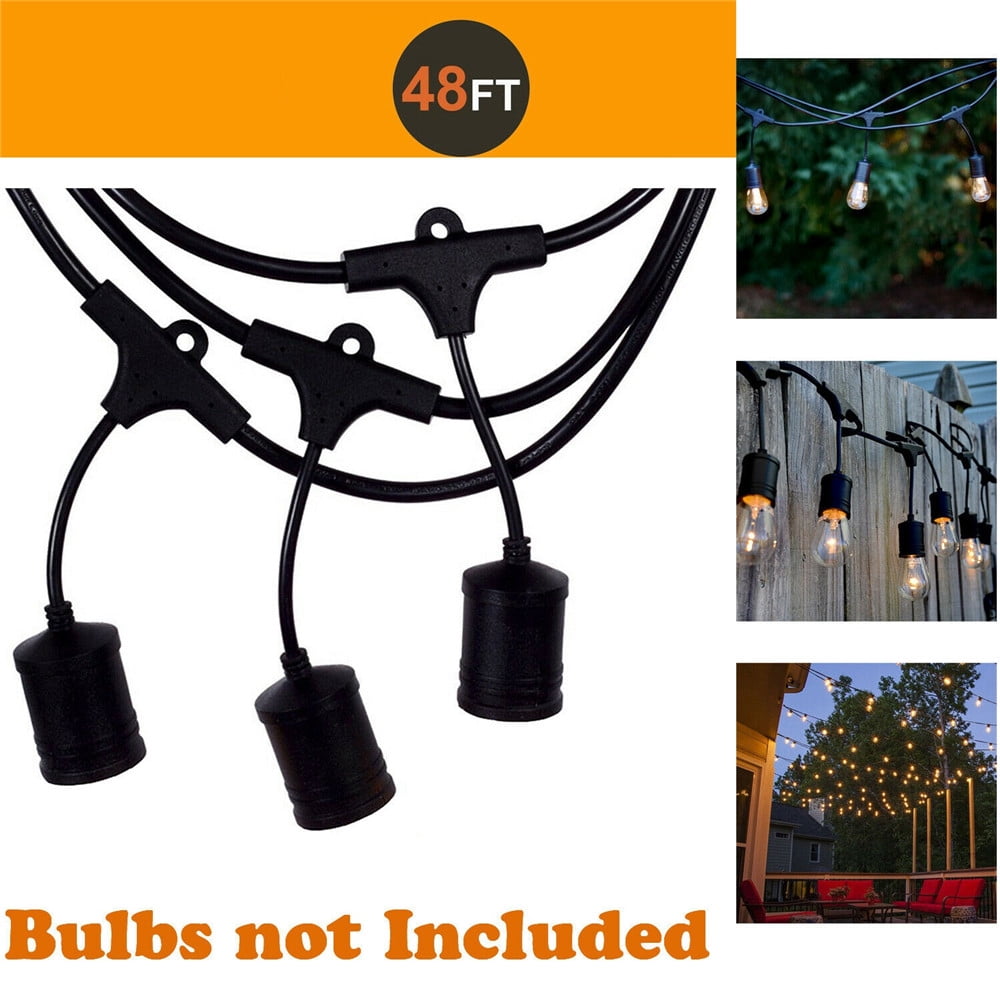 LINKPAL 48FT 15 LED Socket Outdoor Waterproof Commercial Grade Patio String Light Without bulbs