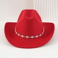 thumbnail image 4 of HNMKIU Western Cowboy Hat for Men and Women Bohemian Style Fedora Fashion Accessory with Rhinestone Embellishments and Curved Brim,Red, 4 of 4