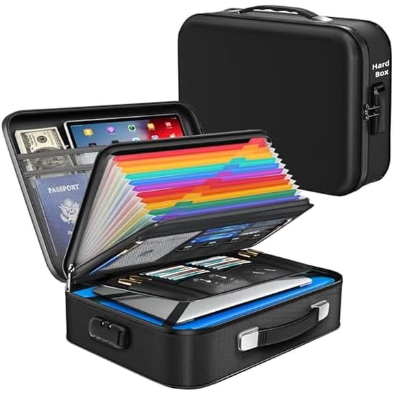 Fireproof Document Box - 8-Layer Hard Shell Fire Proof Safe for Home Documents, Water Resistant File Organizer for Desk Money, Safety Box for Passports Certificates Laptop$$Office