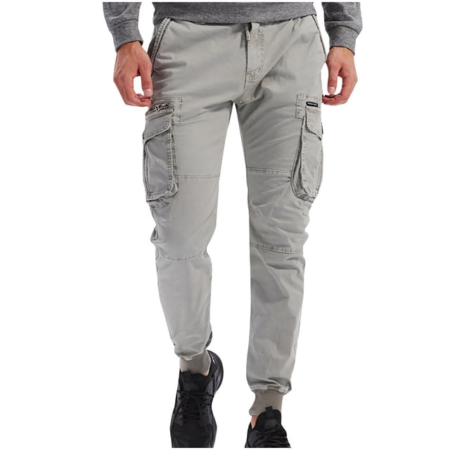 Birdeem Mens Pants Mens Solid Casual Pocket Outdoor Elastic Waistbelt Jogger Drawstring Trousers Work Pants
