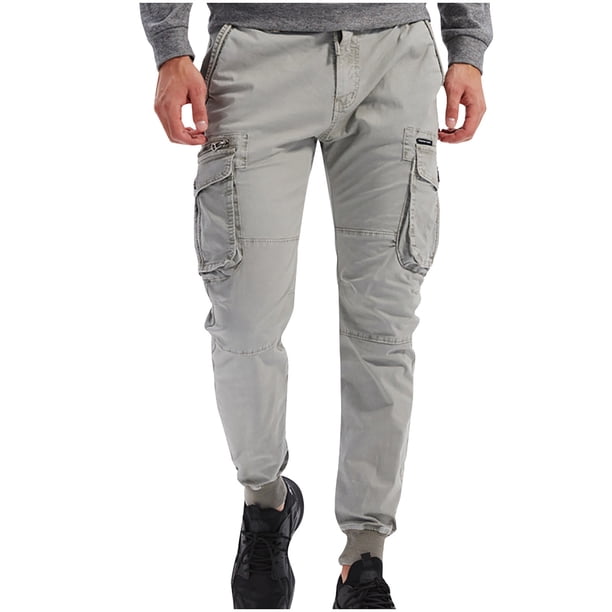 Pantalones largos para hombre, informales, lisos, con bolsillo, cintura elástica, para exteriores, con cordón ajustable, para trabajo