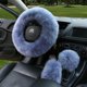 thumbnail image 1 of 3pcs Set Womens Winter Fashion Wool Fur Soft Furry Steering Wheel Covers-gray Blue Fluffy Handbrake Cover Gear Shift Cover Fuzz Warm Non-slip Car Deco, 1 of 5