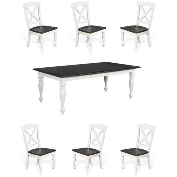 Home Square 7-Piece Set with Dining Table and 6 Crossback Chairs