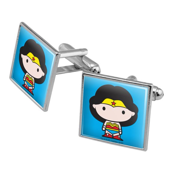 Wonder Woman Cute Chibi Character Square Cufflink Set - Silver or Gold