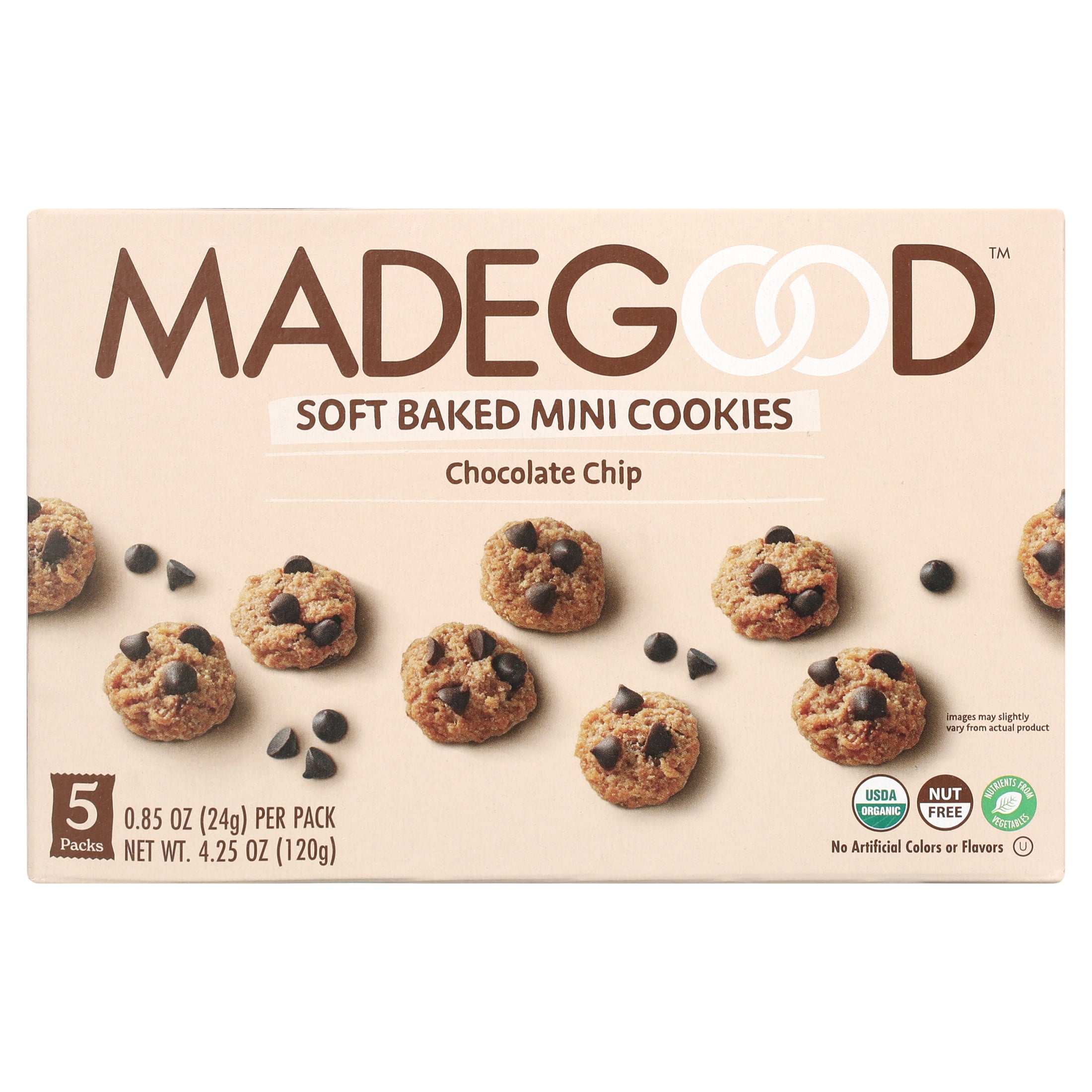 (6 pack) MadeGood Organic Soft Baked Chocolate Chip Cookies, 5 Count, 4.25 oz