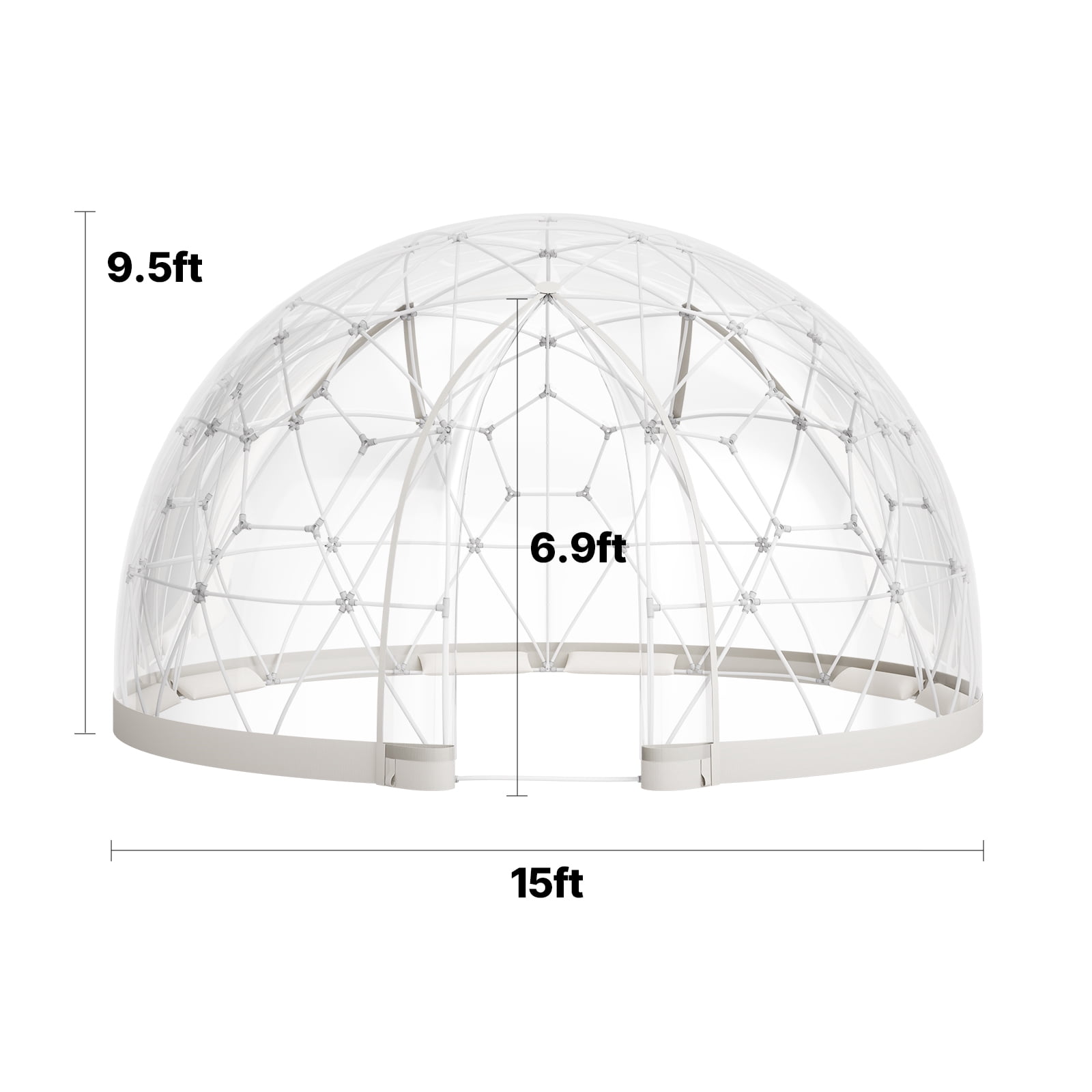 VEVOR Garden Dome Tent, 15 x 9.5 ft Outdoor Clear Bubble Tent for 10-14 Person, Weatherproof Geodesic Dome Greenhouse with Window, PVC Igloo Tents for Backyard Patios Camping Party Wedding