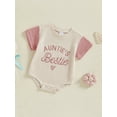thumbnail image 5 of Qmyliery Baby Girl Romper Contrast Color Letter Embroidery Waffle Crew Neck Short Sleeve Newborn Jumpsuit Perfect for Summer, 5 of 9