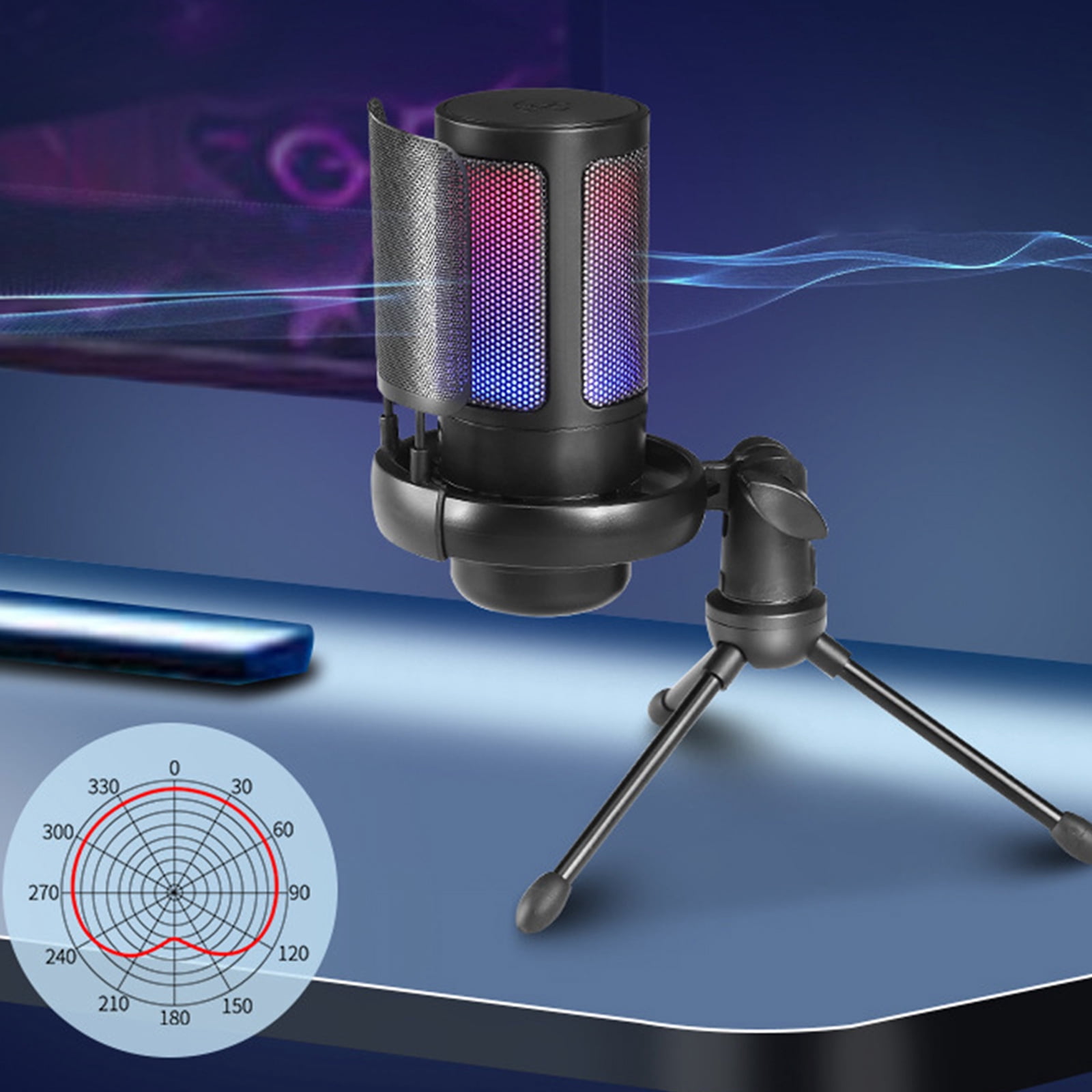 USB Condenser Microphone 192kHz Adjustable Lighting for Gaming and Streaming Podcasting Live Singing Mic Computer Mic