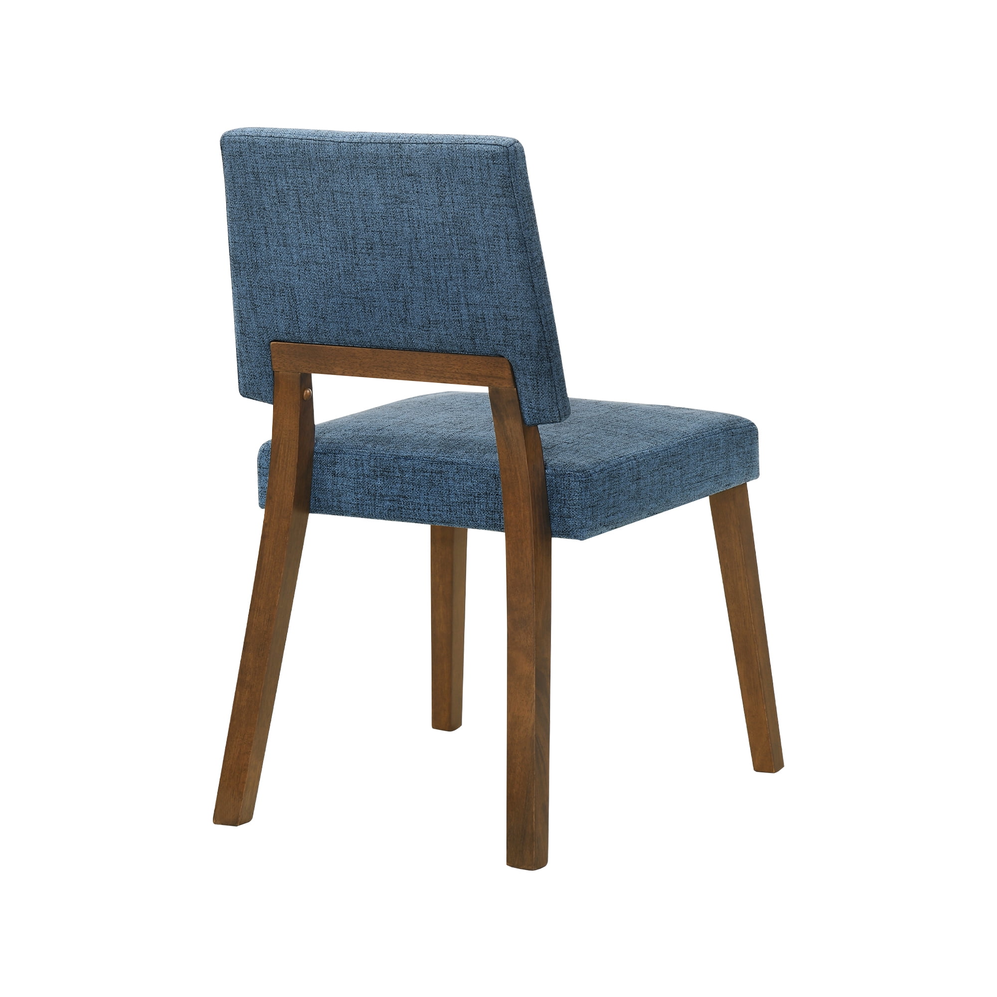 Channell 6 Piece Walnut Wood Dining Table Set with Bench in Blue Fabric