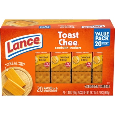 Lance Sandwich Crackers, ToastChee Cheddar, 20 Individually Wrapped Packs, 6 Sandwiches Each