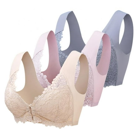 

3 Pack Women s Front Closure Posture Bra Full Coverage Back Support Wireless Comfy Unpadded