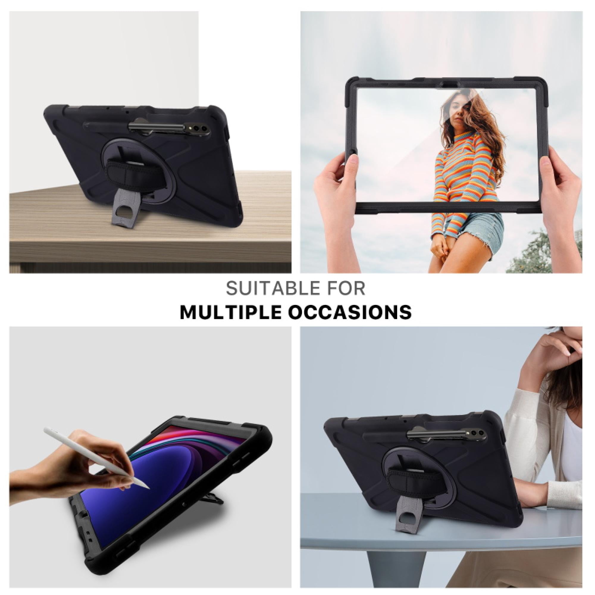 Rugged Case with Kickstand & Tempered Glass Protector for Samsung Galaxy Tab S9/S10+ 12.4" – Shockproof Cover + Screen Guard Combo, Black