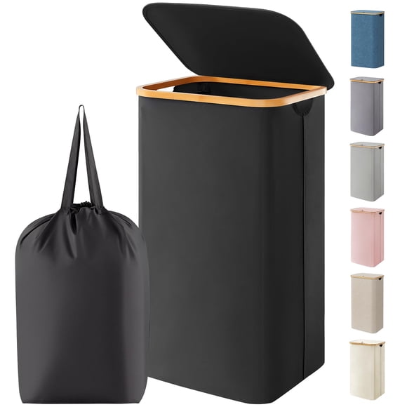 Lifewit 100L Laundry Basket with Lid, Clothes Hampers for Laundry with Bamboo Handles and 1 Removable Bag, Large Foldable Laundry Hamper for Bedroom,