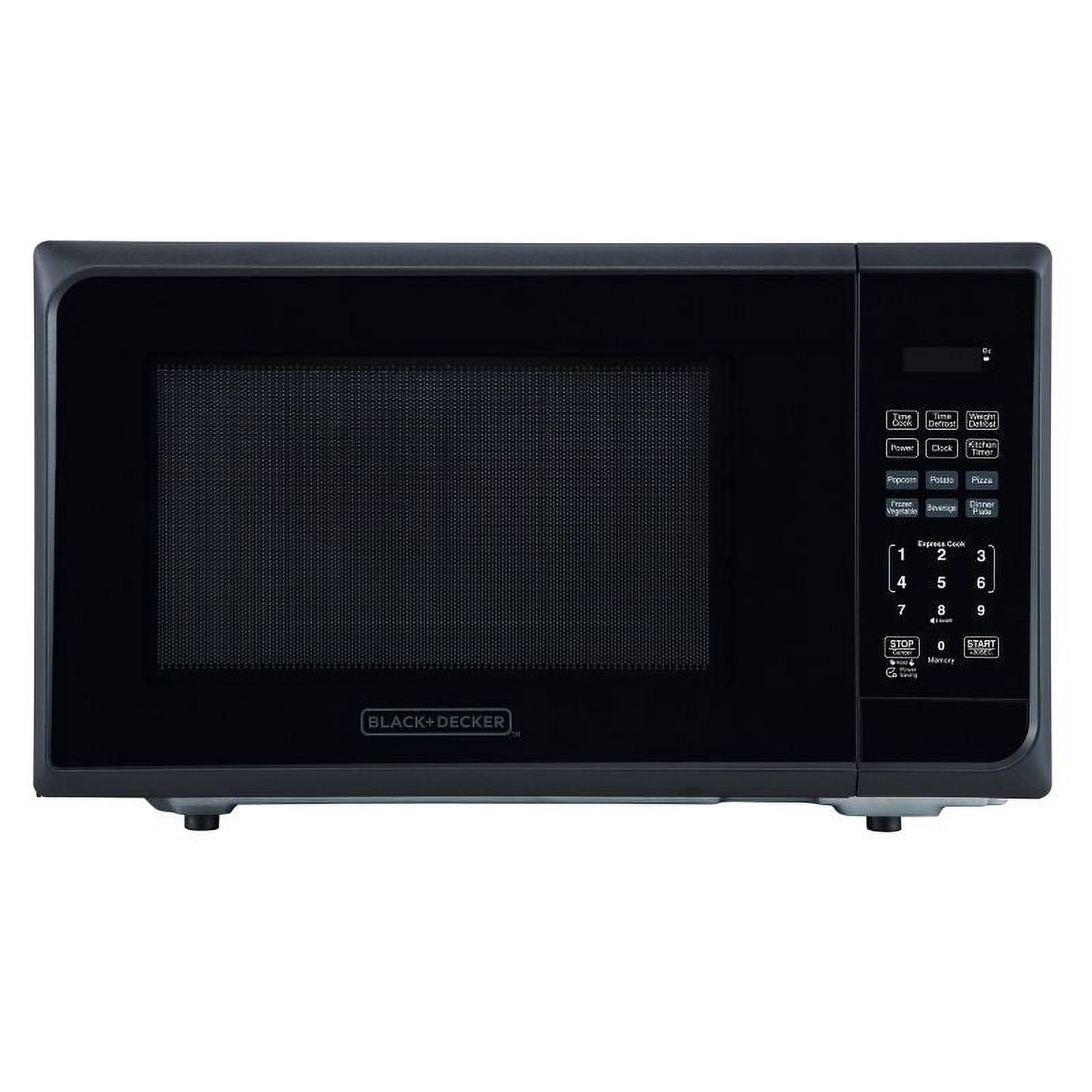 BLACK+DECKER 1.1 cu. ft. in Black Stainless Steel 1000 Watt Countertop  Microwave Oven with Turntable Push-Button Door and Safety Lock EM031MB11 -  The Home Depot