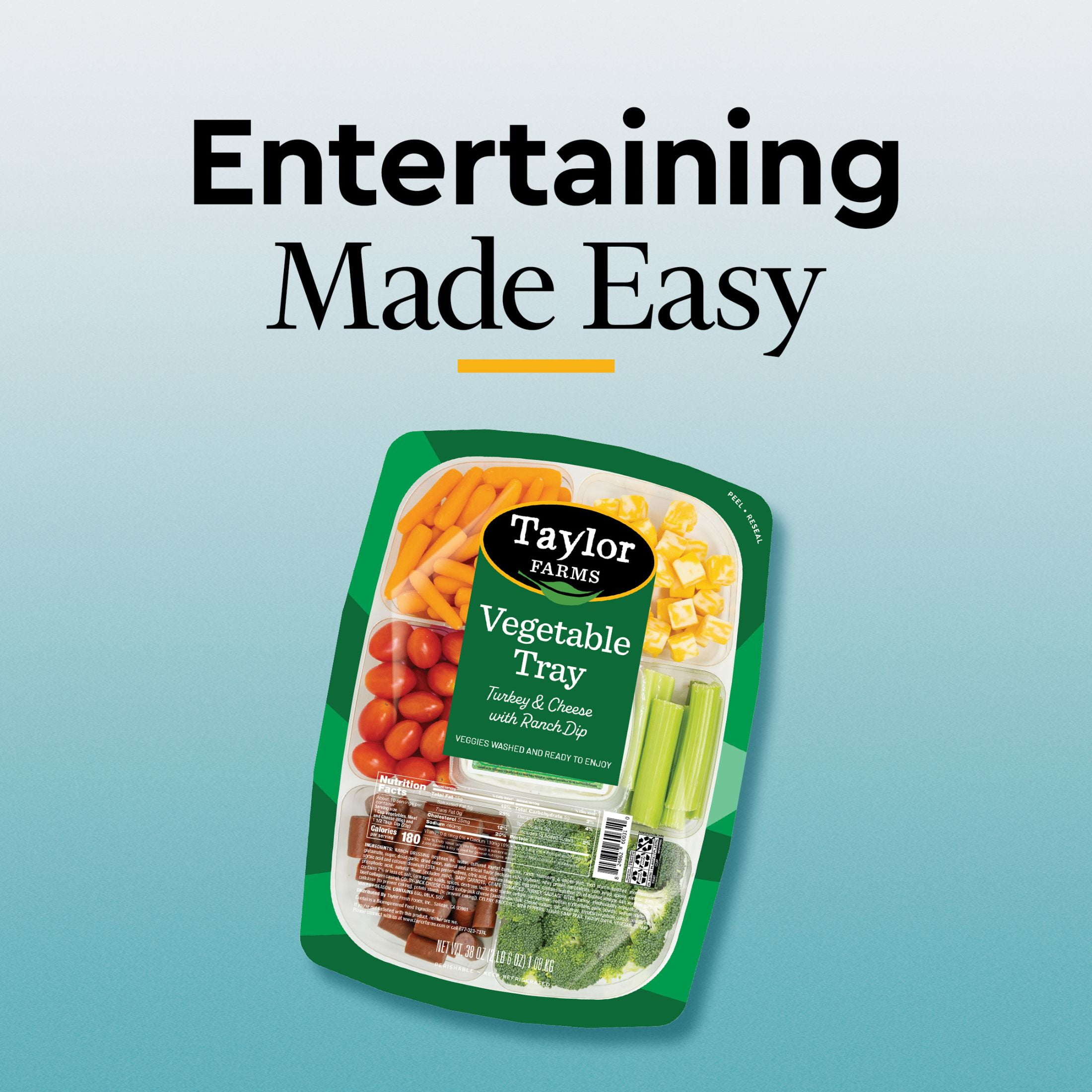 Taylor Farms Turkey & Cheese Vegetable Tray with Ranch Dip, 38 oz Tray