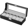 thumbnail image 1 of Caja de Reloj con 6 Ranuras, Organizador de Caja de Cuero PU, Organizador de Almacenamiento de Madera para Almacenamiento y exhibición, Negocios de Regalos para Hombres y Mujeres (Negro), 1 of 5