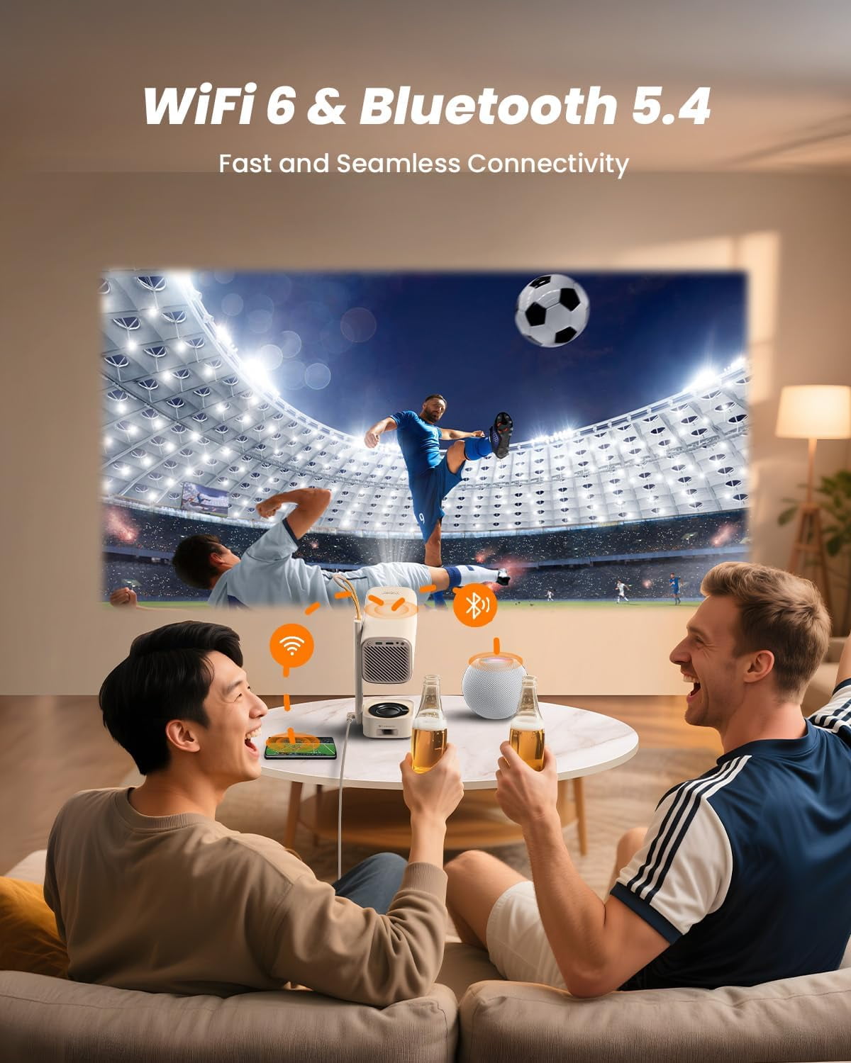 Yaber T1 Pro Smart Projector, WiFi6 and Bluetooth, Built-in Streaming Apps, Turbo Sonic Bass, Auto Focus & Keystone, Native 1080 FHD with HDR10, 180° Rotatable Portable Projector
