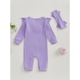 thumbnail image 5 of aturustex Infant Baby Girl Onepiece Jumpsuits Outfits Newborn Long Sleeve Full Length Ribbed Romper Ruffle Lace Trim Bodysuits Bow Headband Toddler Lie Casual 2 Piece Spring Fall Clothes Set, 5 of 7