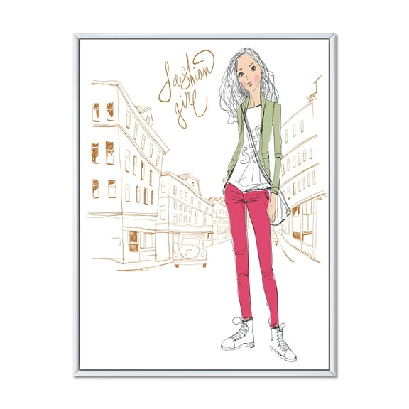 Designart 'Trendy Fashion Woman II' Children's Art Framed Canvas Wall Art Print
