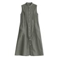 thumbnail image 5 of Women Solid Sleeveless Pleated Midi Dress, Front Button Split Flowy Long Dress, Summer Casual Vacation Sundress Gray L(L), 5 of 6