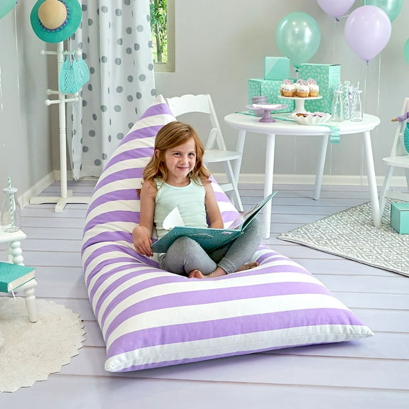 Butterfly Craze Bean Bag Chair Cover, Functional Toddler Toy Organizer, Fill with Stuffed Animals to Create a Jumbo, Comfy Floor Lounger for Boys or Girls, Stuffing Not Included, Purple Stripes