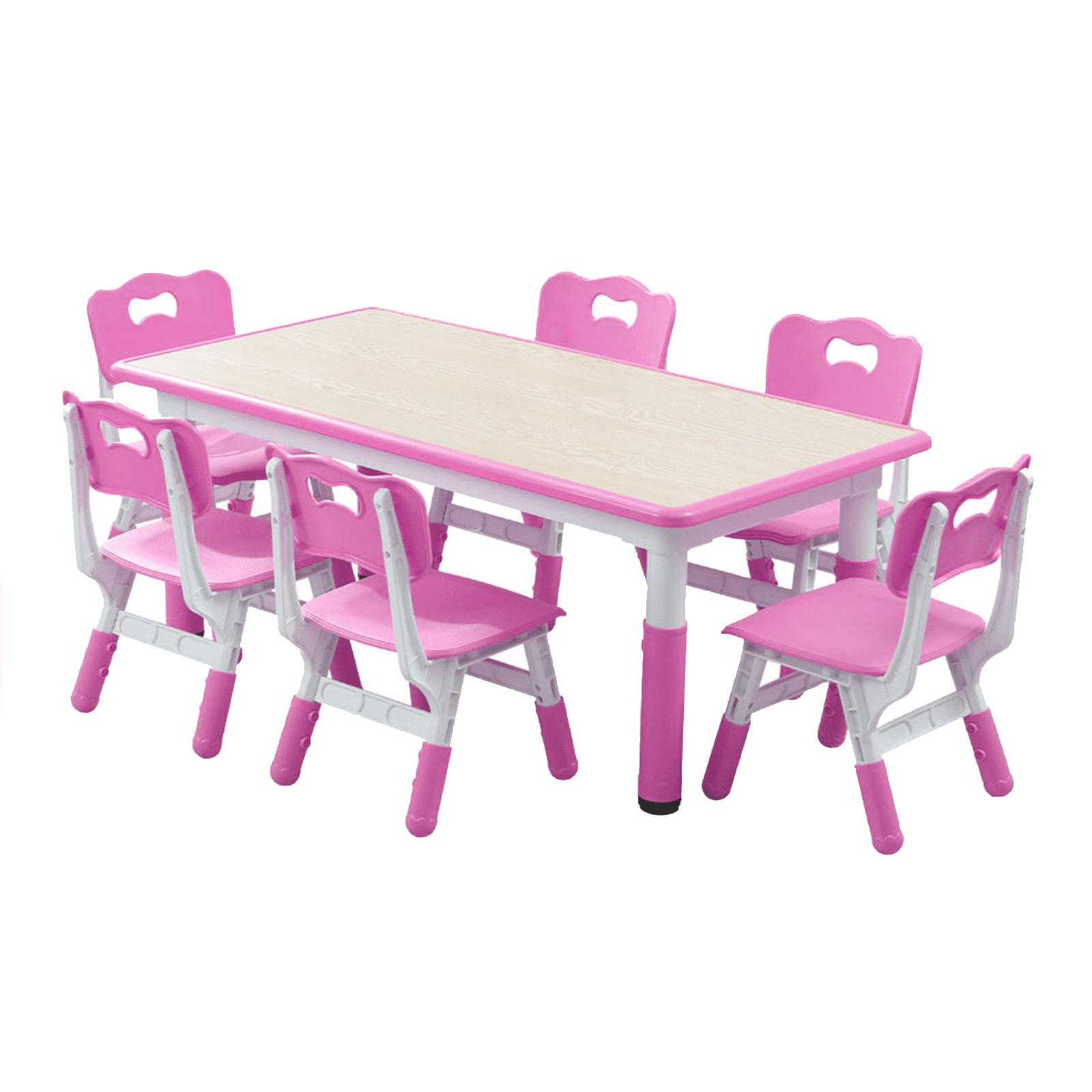 Adjustable Kids Table and 6 Chairs Set, Toddler Crafts Table and Chair Set for Ages 2-10,Max 300lbs Kids Activity Art Table for Classroom Daycares,Home, Pink