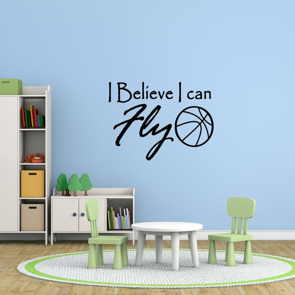 VWAQ I Believe I Can Fly Basketball Wall Decals Vinyl Wall Art Quote Sports Inspirational Decor (16.5"H x 22"W BLACK)