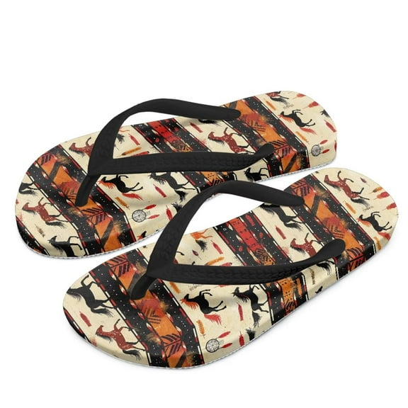 Psesaysky Kids Boys Girls Flip Flops Tribal Horse Print Comfort Quick-Dry Beach Pool Thong Sandals(Little Kid/Big Kid) Size 10