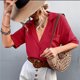 thumbnail image 4 of Blusa de manga corta con botones y cuello vuelto informal vintage para mujer Pompotops hkajfhjk474277, 4 of 6