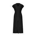 thumbnail image 5 of Ailaofu Women's Solid Color Fold V Neck Front Zip Elegant Comfort Midi Dress with Functional Pockets, 5 of 7