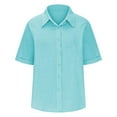 thumbnail image 6 of Patlollav Womens Shirts Solid Color New Cotton and Linen Short Sleeved Cardigan Collar Shirt, 6 of 6