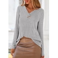 thumbnail image 2 of Camisa PRETTYGARDEN Mujer Manga Larga Cuello en V Acanalada Gris, 2 of 8