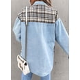 thumbnail image 3 of Women Jean Jacket Long Sleeve Button Down Plaid Oversized Denim Shacket Jackets Boyfriend Plaid Blouse Shacket Top with Chest Pocket, 3 of 7