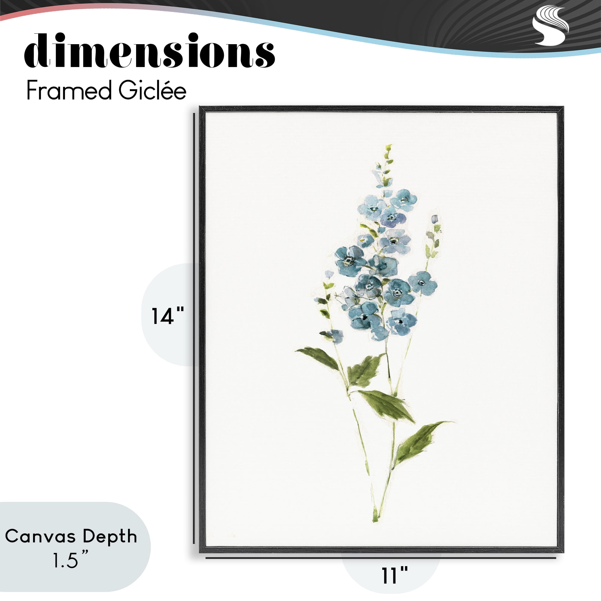Stupell Industries Delicate Blue Sprigs Black Framed Giclee Art, design by Sally Swatland