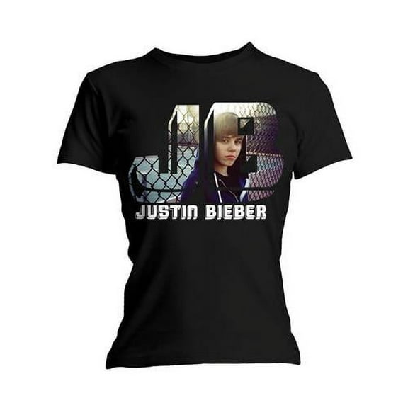 Justin Bieber Ladies T-Shirt: Photo Black (Skinny Fit) (Large)