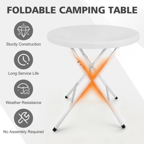 31.5" Round Folding Table, HDPE Cocktail & Bistro Table, Tool-Free Setup, Foldable for Outdoor Parties, Weddings, Cafes & Backyard, White