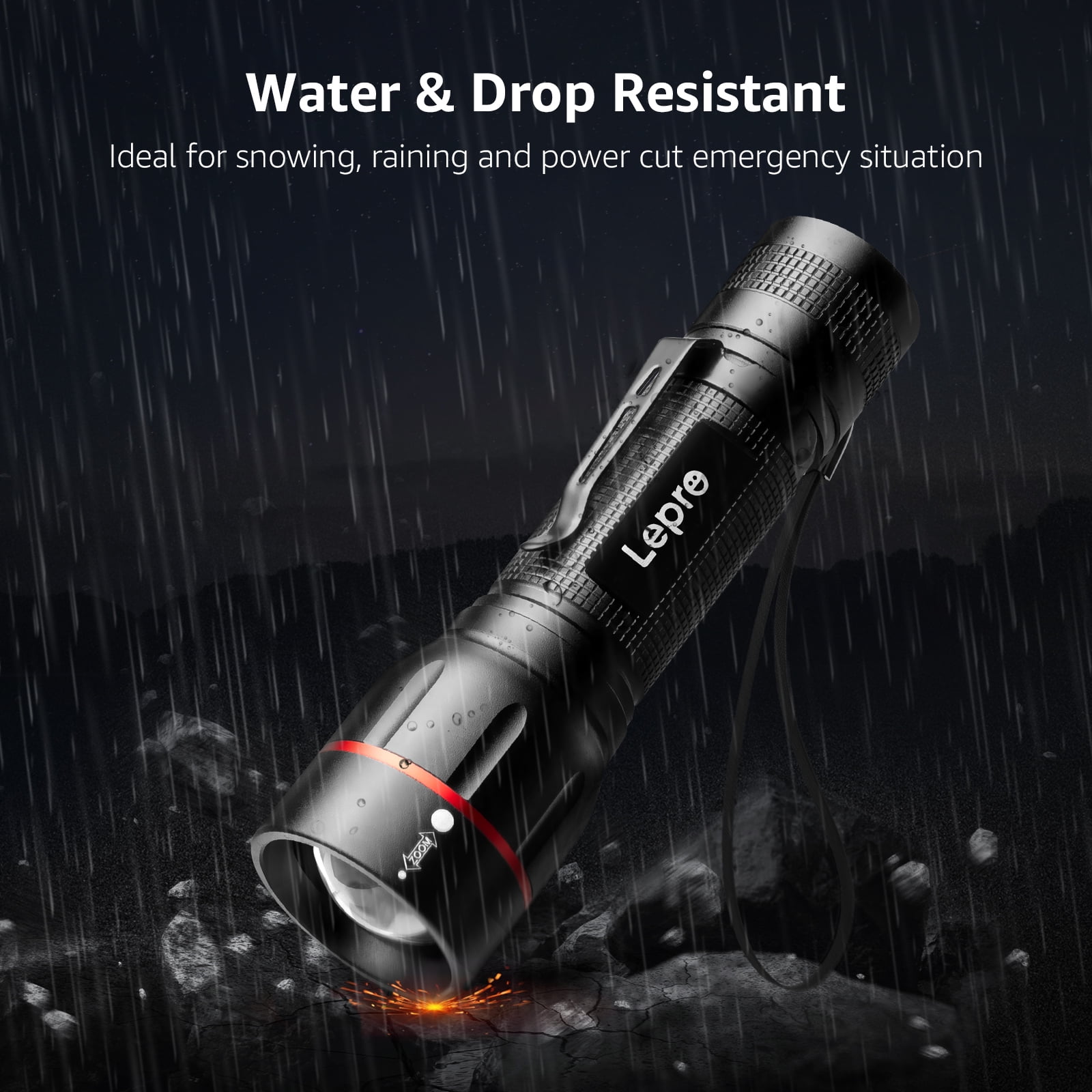 Lepro 2-Packs LED Flashlights with Clip , LE2050 High Lumen, 5 Lighting Modes, Zoomable Waterproof Lightweight Flashlights for Emergencies,Camping,AAA Battery included