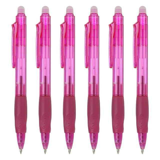 Uxcell 6Pcs Erasable Gel Pens, 0.5mm Retractable Fine Point Heat Erasable Marking Pen Smooth Writing Fabric Markers for Sewing Drawing Writing Planner, Rose Red Ink