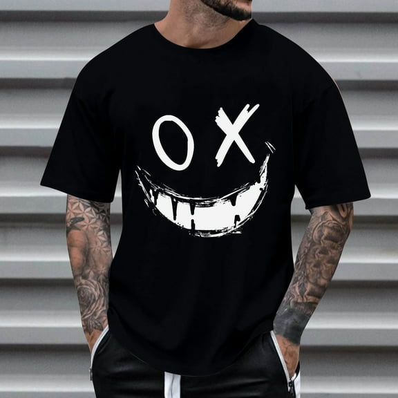 Yaoyar Summer Fashion Casual Men's Round Neck Graffiti Expression Pattern Printed T-shirt Top Black,3XL