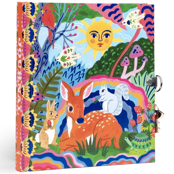 eeBoo: Fawn & Sun Journal - Lock & Keys, 176 Lined Pages, Sketch & Take Notes, 6.25 x 5.5", Animal Themed Diary, Foil-Stamped Hardcover, Kids & Teens
