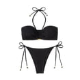 thumbnail image 4 of DHFJKG Bikini Sets For Women 2 Piece Swimsuits U-Wire Halter Textured Bathing Suit With Side Tie Thong Bottoms Trendy Beachwear, 4 of 4