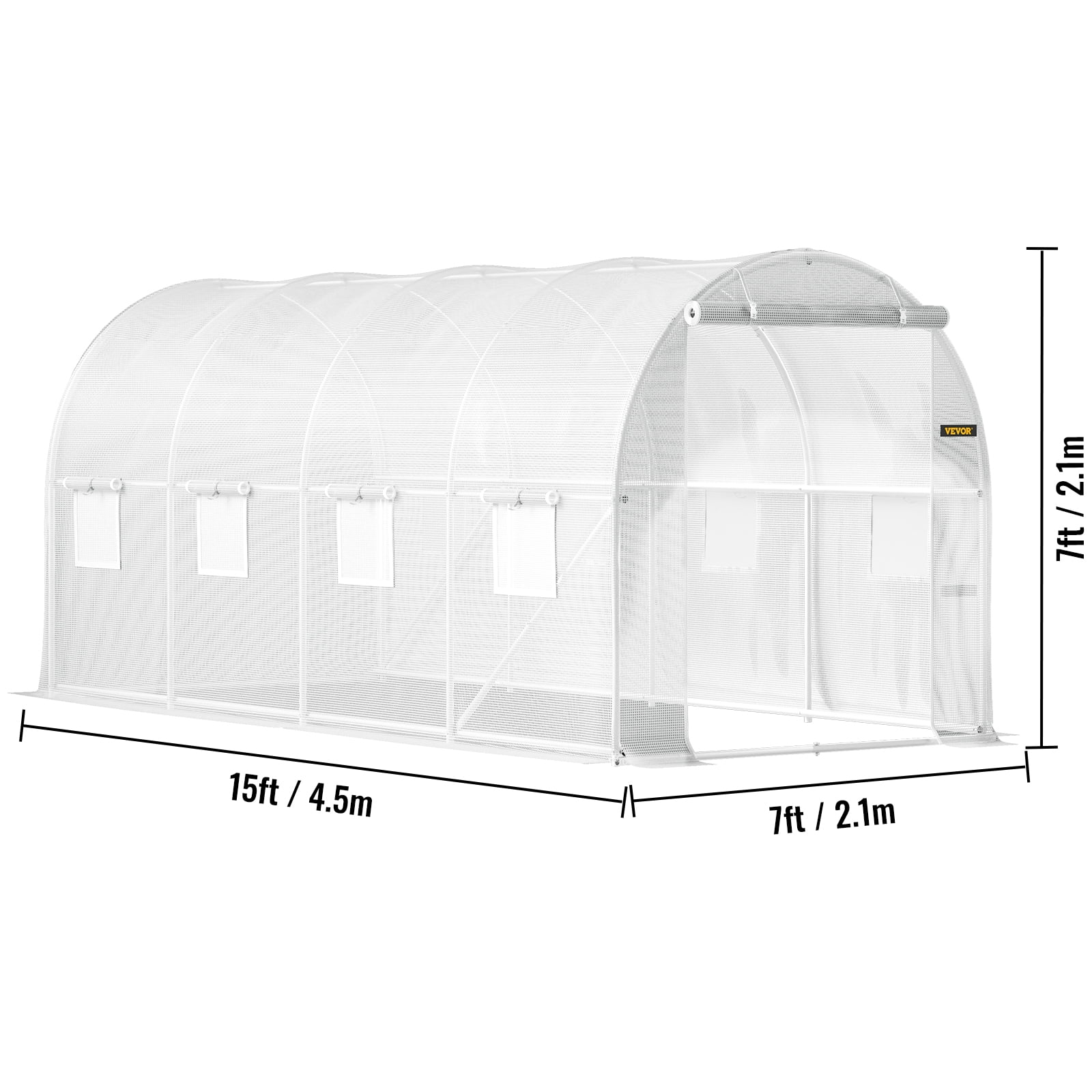 VEVOR Walk-in Tunnel Greenhouse 15 x 7 x 7 ft Portable Plant Hot House Galvanized Steel Frame 140G PE Waterproof Cover Greenhouse Kit