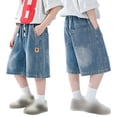 thumbnail image 2 of Fozruso Boys Elastic Waist Denim Shorts With Pockets Summer Casual Wear For Kids Jean Shorts for Boys(Blue), 2 of 7