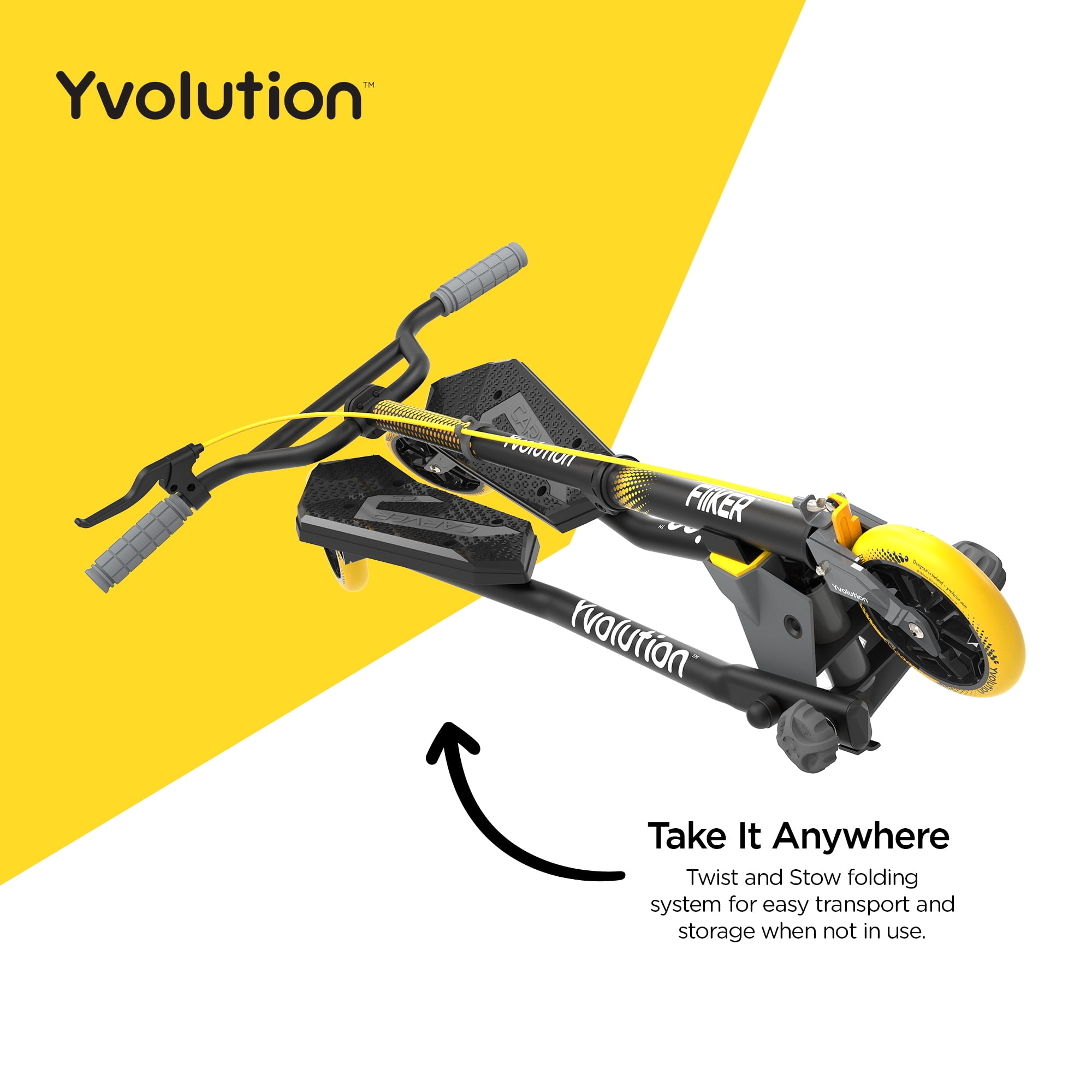 Yvolution Y Fliker C5, Foldable Drift Swing Scooter Kids Age 9+ Years, Yellow, Unisex