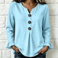 thumbnail image 6 of ClodeEU Women's V Neck Half Button Flare Long Sleeve Blouse,Casual Loose Solid Shirt Top Sky Blue,Women's Plus L, 6 of 6