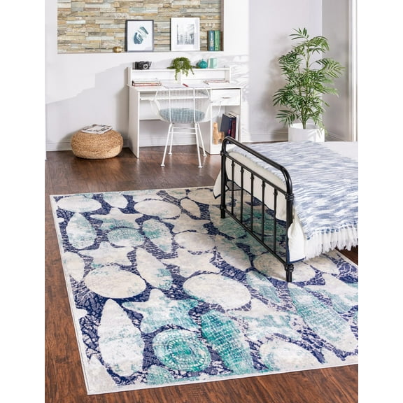 Rugs.com Ariel Collection Rug – 4' x 6' Blue Medium Rug Perfect For Entryways, Kitchens, Breakfast Nooks, Accent Pieces