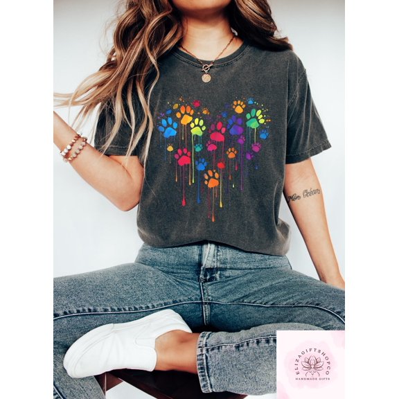 Colorful Dog Paw Heart Dog Paw Woman Dog Mom Motivational Mom Dog Lover T-Shirt WHITE Unisex S-5XL Hot Trending Shirt, Vintage Birthday Gift